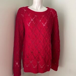 Tommy Hilfiger Red/Dark Rose Open Knit Crew Neck Sweater - Size Large